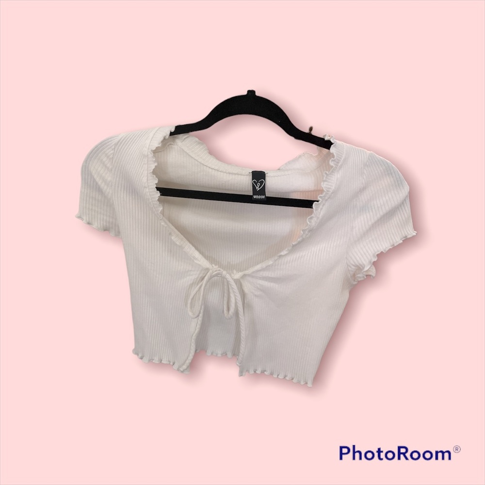 White crop top with tie in front